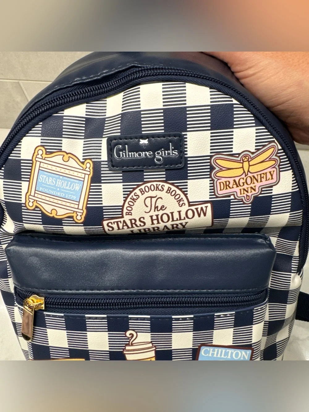 NWT Bioworld Gilmore Girls Navy & White Checkered Mini Backpack